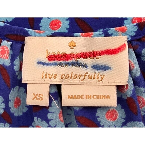 Women's - Kate Spade Tangier Floral Ruffle Silk Blouse, Size XS - Picture 5 of 7